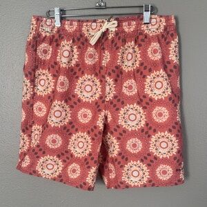 Rhythm Men's Rust Floral Swim Trunks with Drawstring